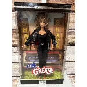 2003 25th Anniversary Grease Sassy Sandy Barbie in Black Leather Jacket MIB NRFB